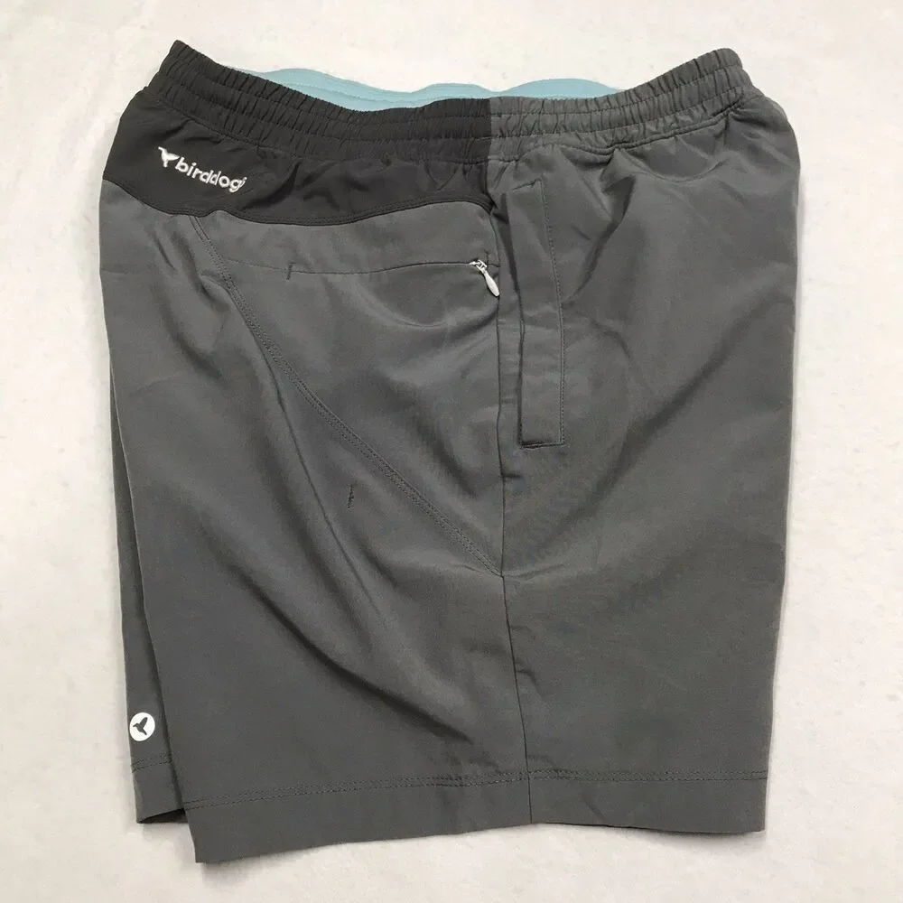 BIRDDOGS Gym Shorts Men L Gray Lined Stretch Poly Performance Drawstring
